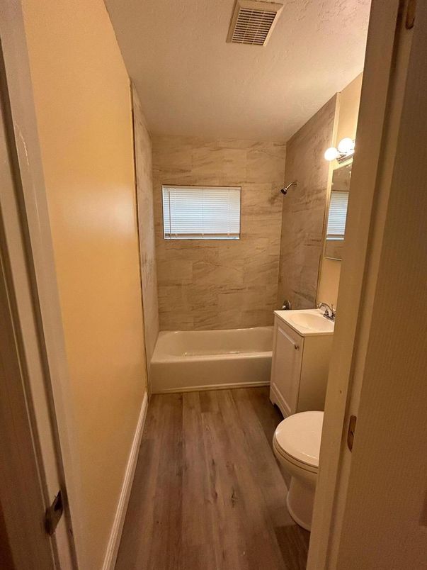 Bathroom, Interior, Marble Walls, Wood Texture Flooring