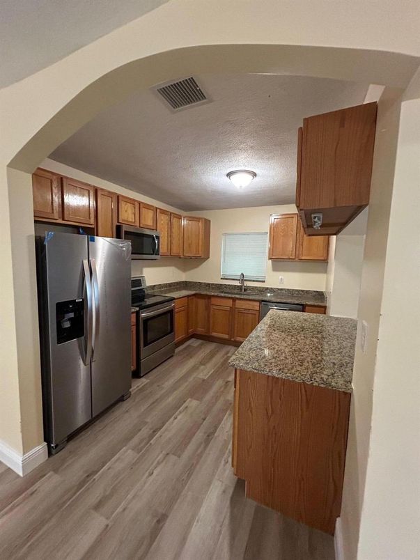 Interior, Kitchen, Stainless Steel Appliances, Wood Texture Flooring