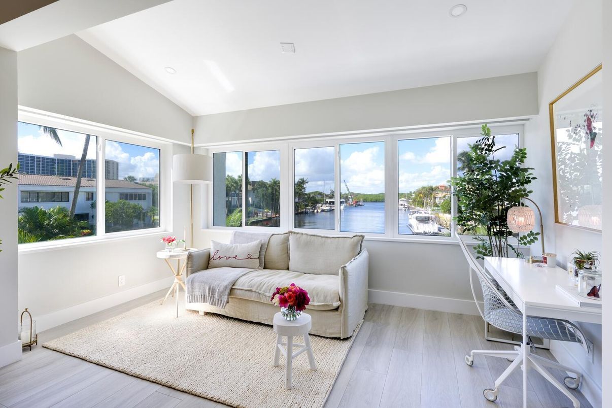 Home Office, Interior, Recessed Lighting, Water, Wood Texture Flooring