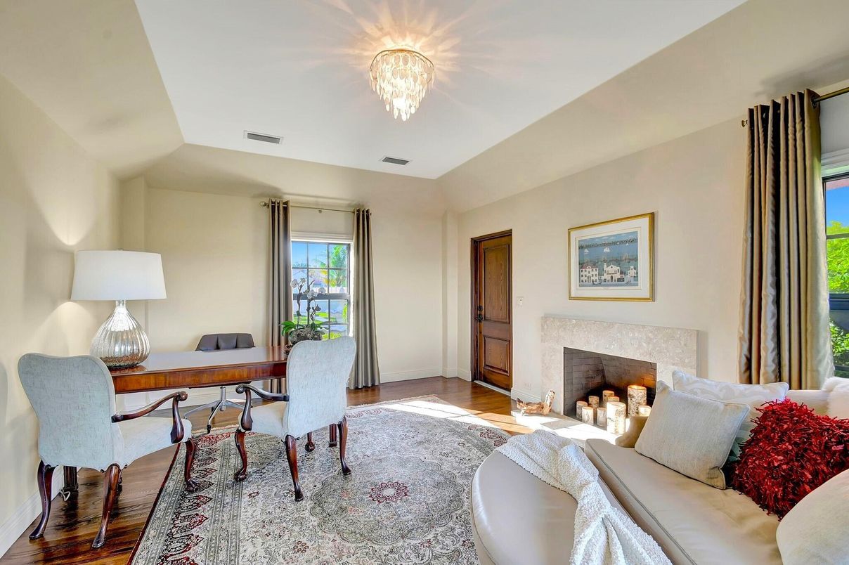 Chandelier, Fireplace, Home Office, Interior, Living room, Wood Texture Flooring