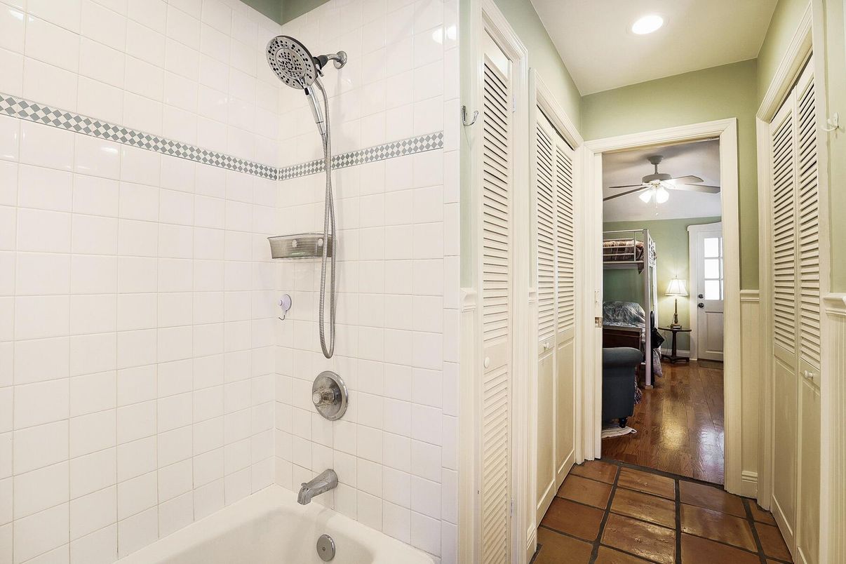 Bathroom, Interior, Recessed Lighting, Wood Texture Flooring