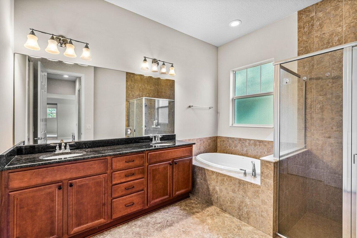 Bathroom, Dual Sink Vanities, Glass Shower, Interior, Recessed Lighting