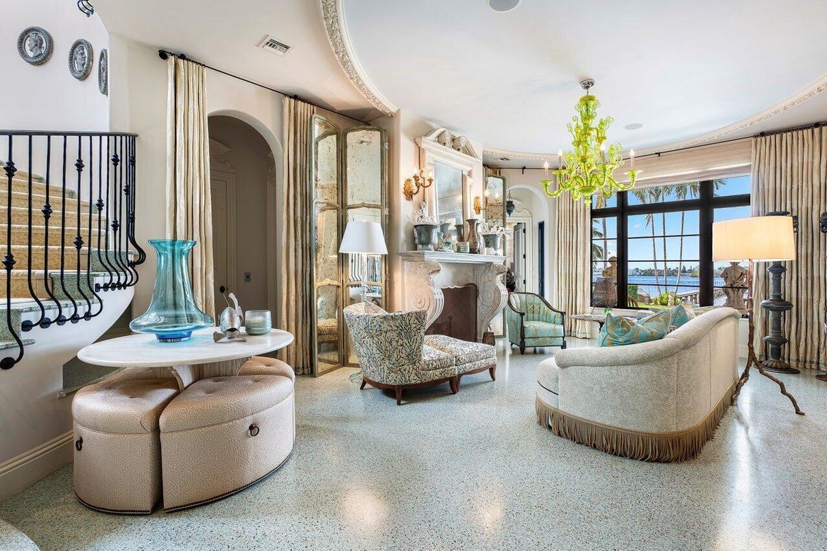 Chandelier, Fireplace, Interior, Living room, Recessed Lighting