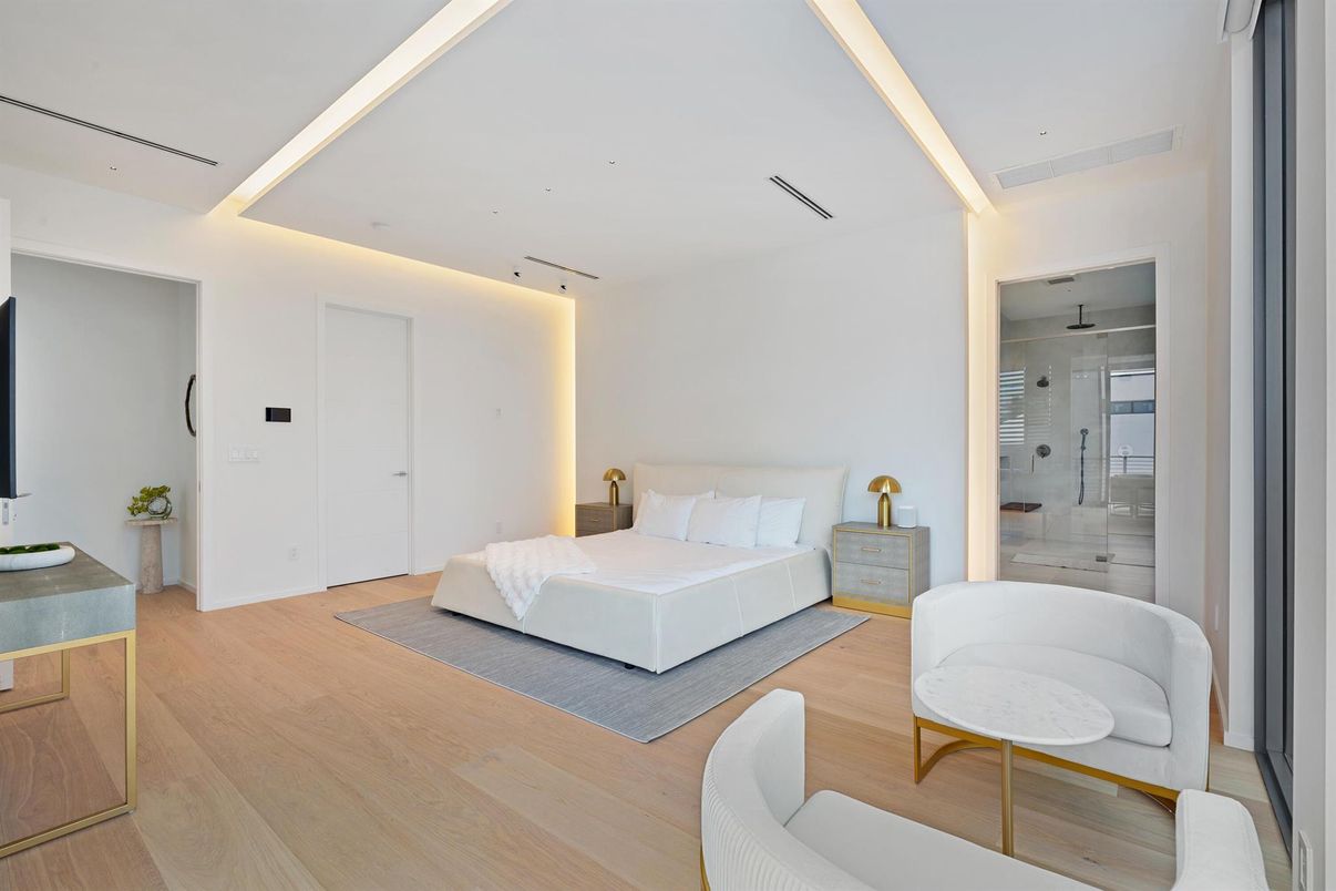Bathroom, Bedroom, Glass Shower, Interior, Recessed Lighting, Wood Texture Flooring