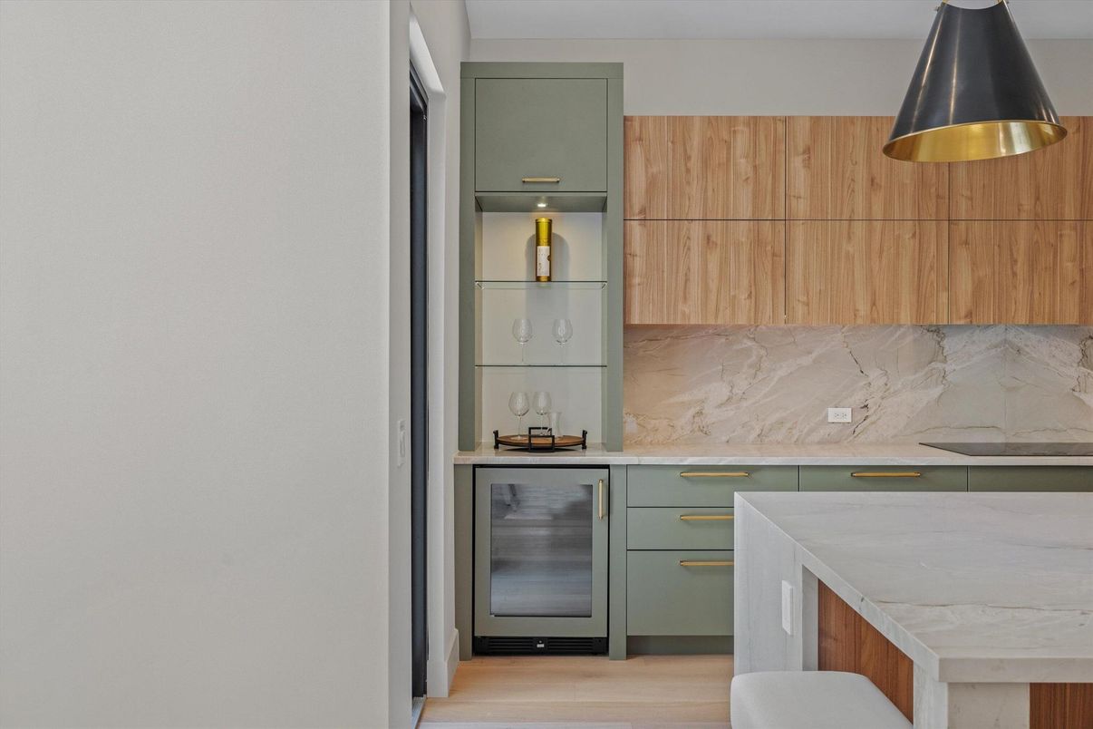 Interior, Kitchen, Marble Walls, Wood Texture Flooring