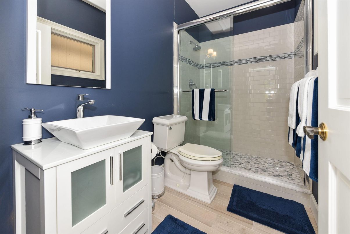 Bathroom, Glass Shower, Interior, Wood Texture Flooring