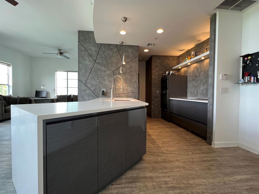 Interior, Kitchen, Pendant Lights, Recessed Lighting, Wood Texture Flooring