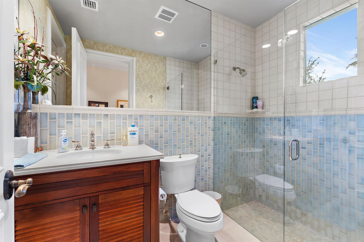 Bathroom, Glass Shower, Interior, Recessed Lighting