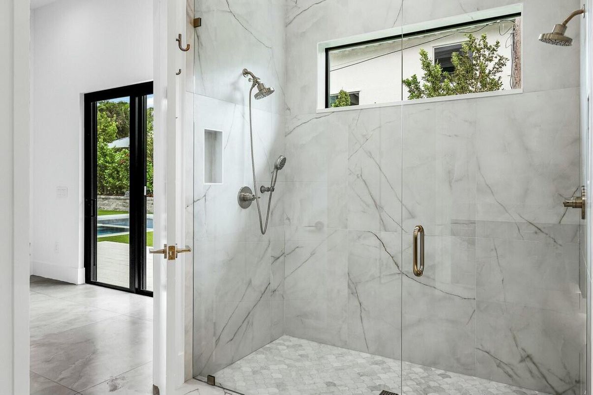 Bathroom, Glass Shower, Interior, Marble Walls