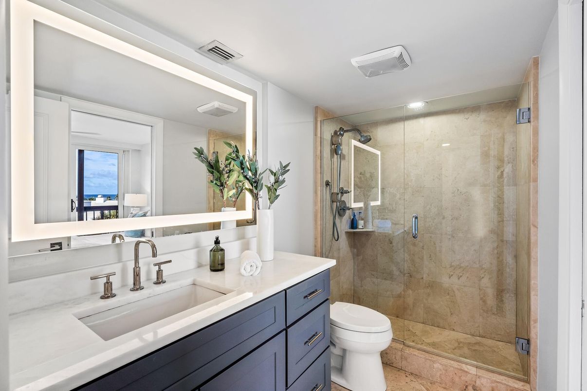 Bathroom, Glass Shower, Interior, Recessed Lighting