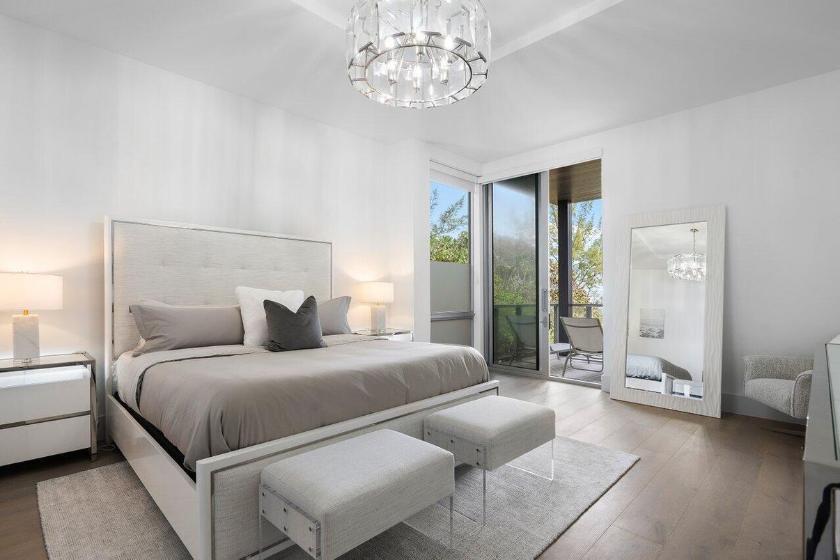 Bedroom, Chandelier, Interior, Wood Texture Flooring