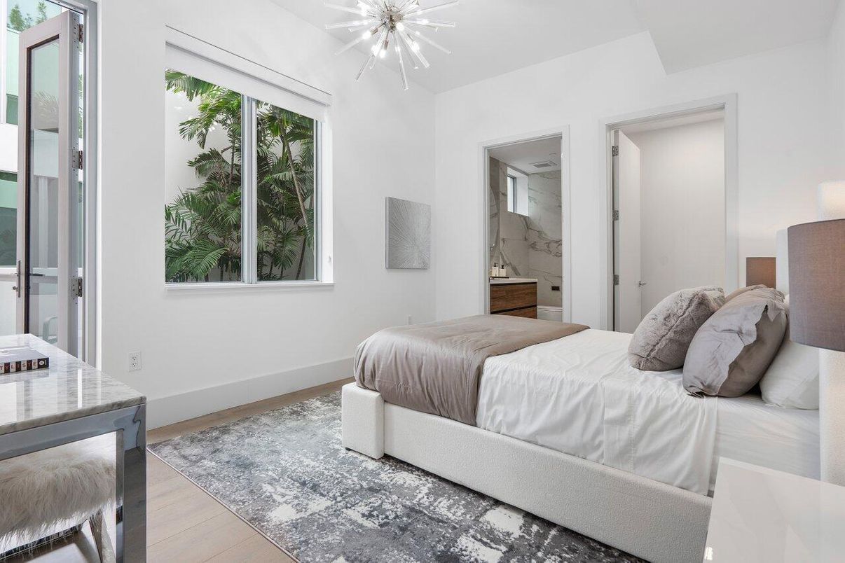 Bedroom, Interior, Marble Walls, Wood Texture Flooring
