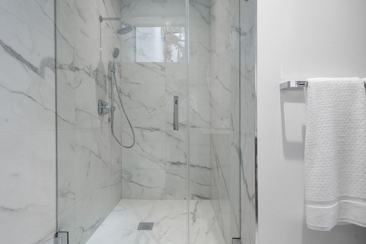 Bathroom, Glass Shower, Interior, Marble Walls