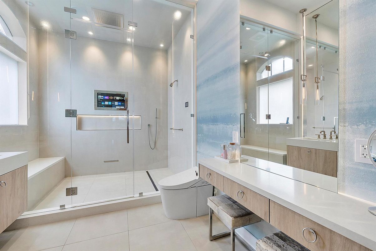 Bathroom, Glass Shower, Interior, Recessed Lighting