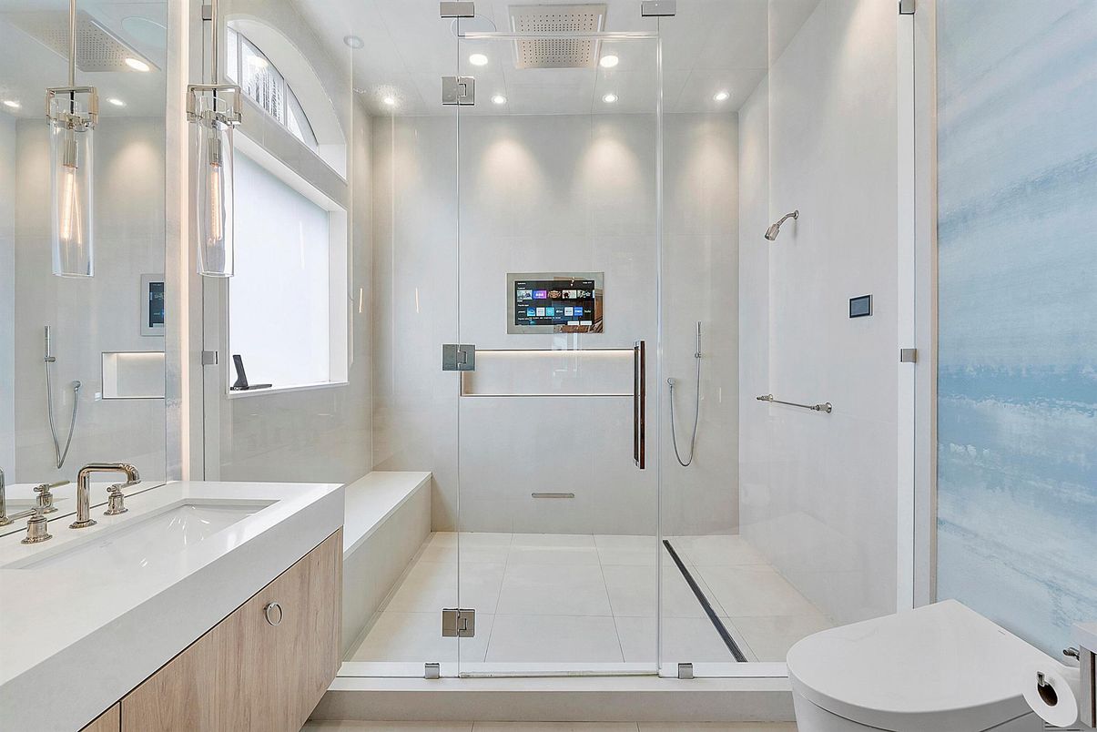 Bathroom, Glass Shower, Interior, Recessed Lighting