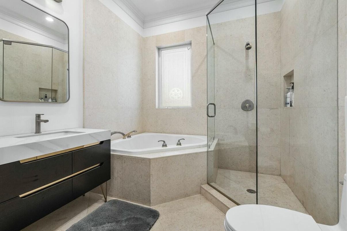Bathroom, Dual Sink Vanities, Glass Shower, Interior, Recessed Lighting