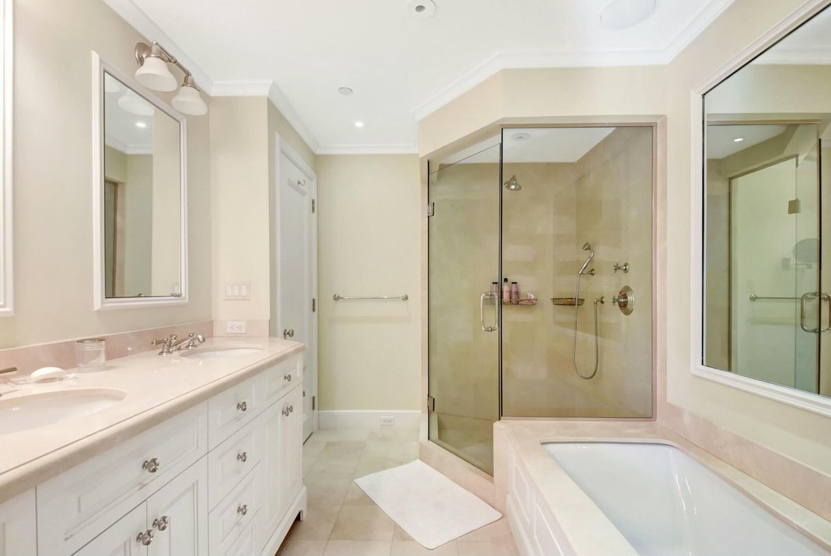 Bathroom, Dual Sink Vanities, Glass Shower, Interior, Recessed Lighting