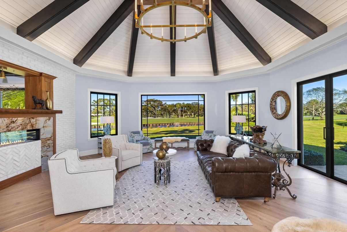 Chandelier, Fireplace, Interior, Living room, Wooden Beams, Wood Texture Flooring