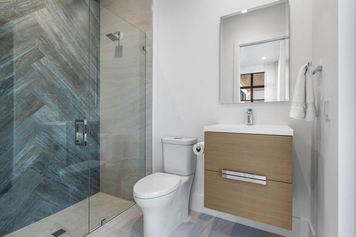 Bathroom, Glass Shower, Interior, Recessed Lighting