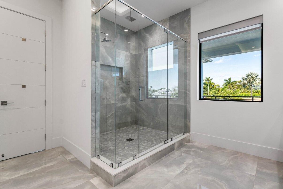 Bathroom, Glass Shower, Interior, Recessed Lighting
