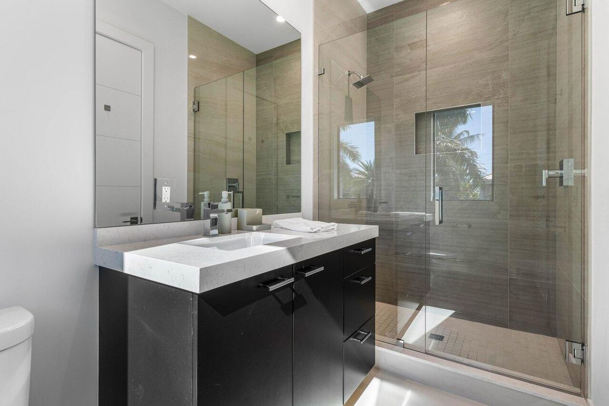 Bathroom, Glass Shower, Interior, Recessed Lighting