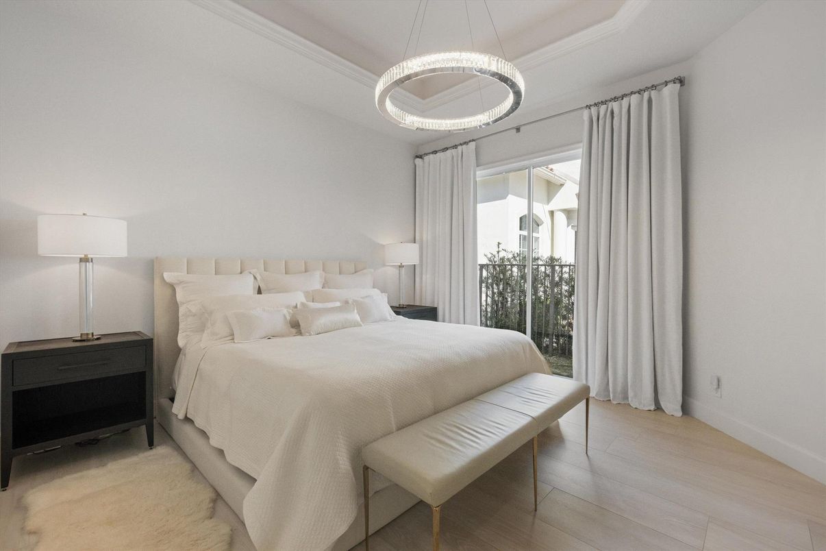 Bedroom, Interior, Pendant Lights, Wood Texture Flooring