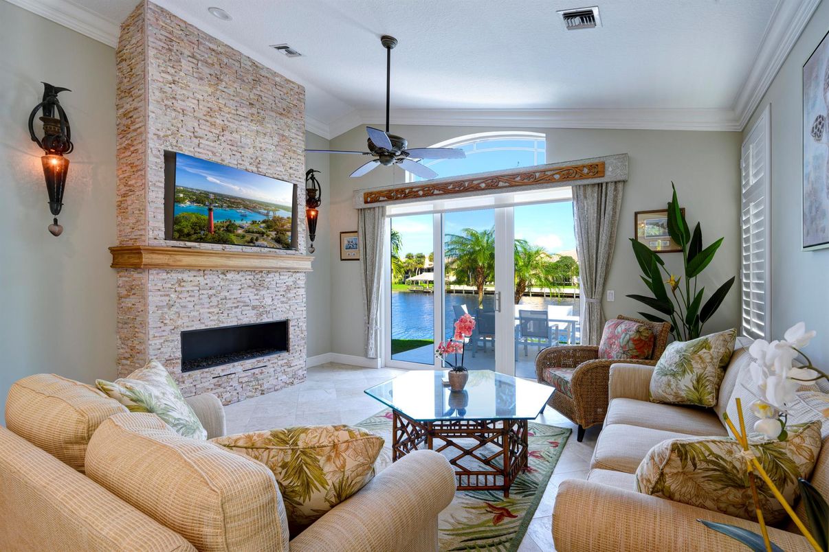 Fireplace, Interior, Living room, Stone Walls, Water
