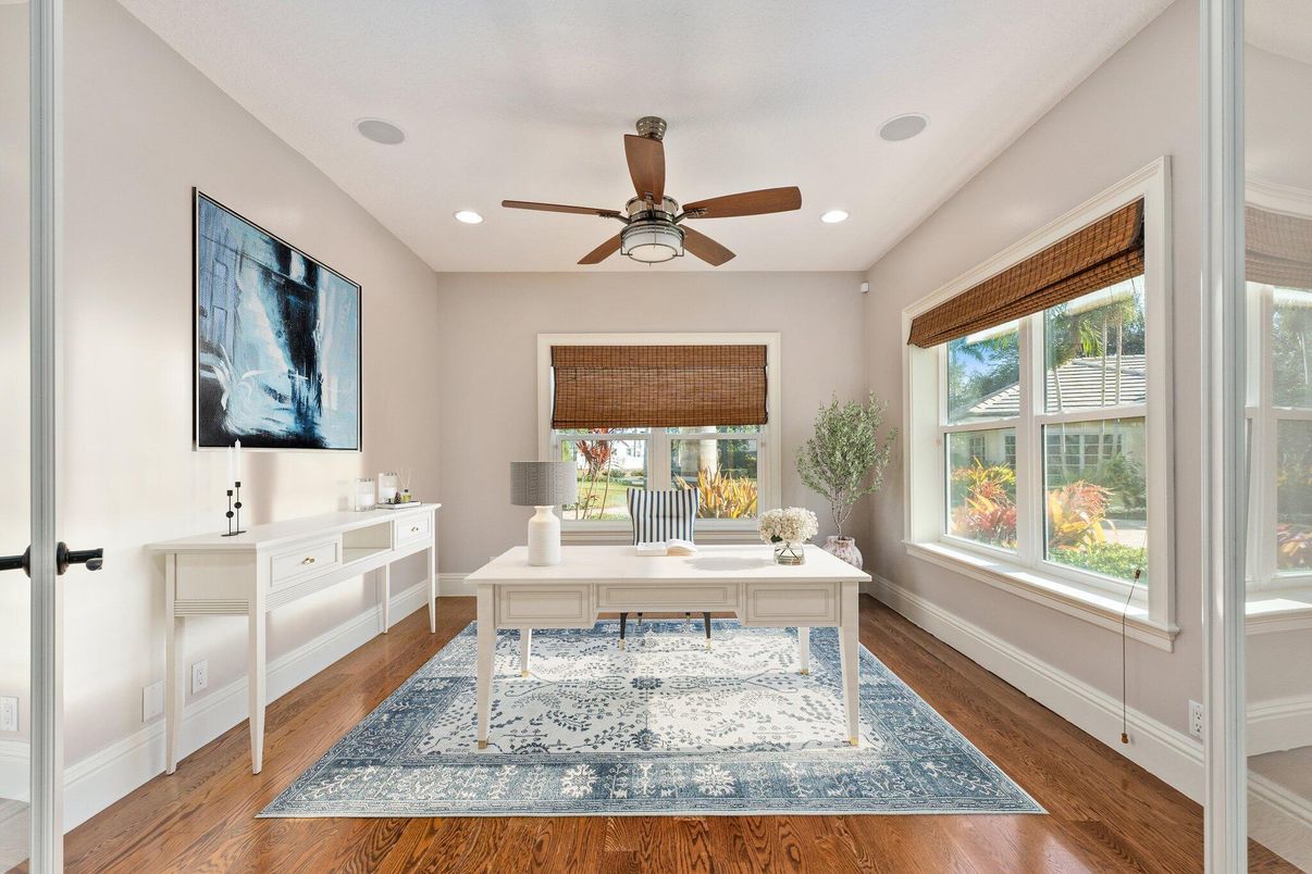 Home Office, Interior, Recessed Lighting, Wood Texture Flooring