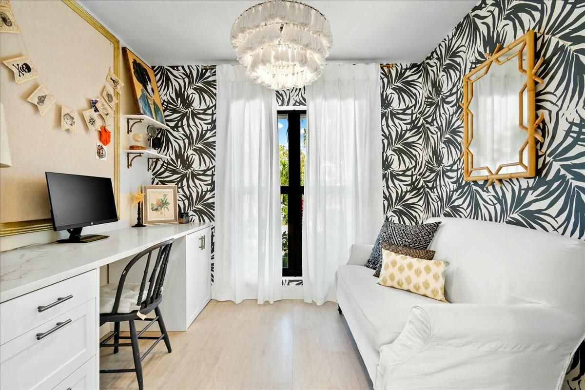 Chandelier, Home Office, Interior, Wood Texture Flooring