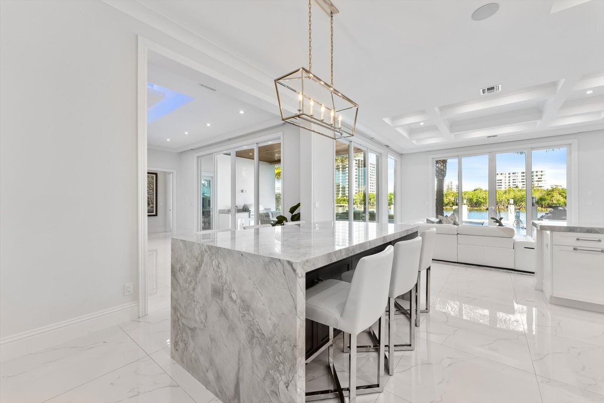 Interior, Kitchen, Living room, Marble, Pendant Lights, Recessed Lighting, Water