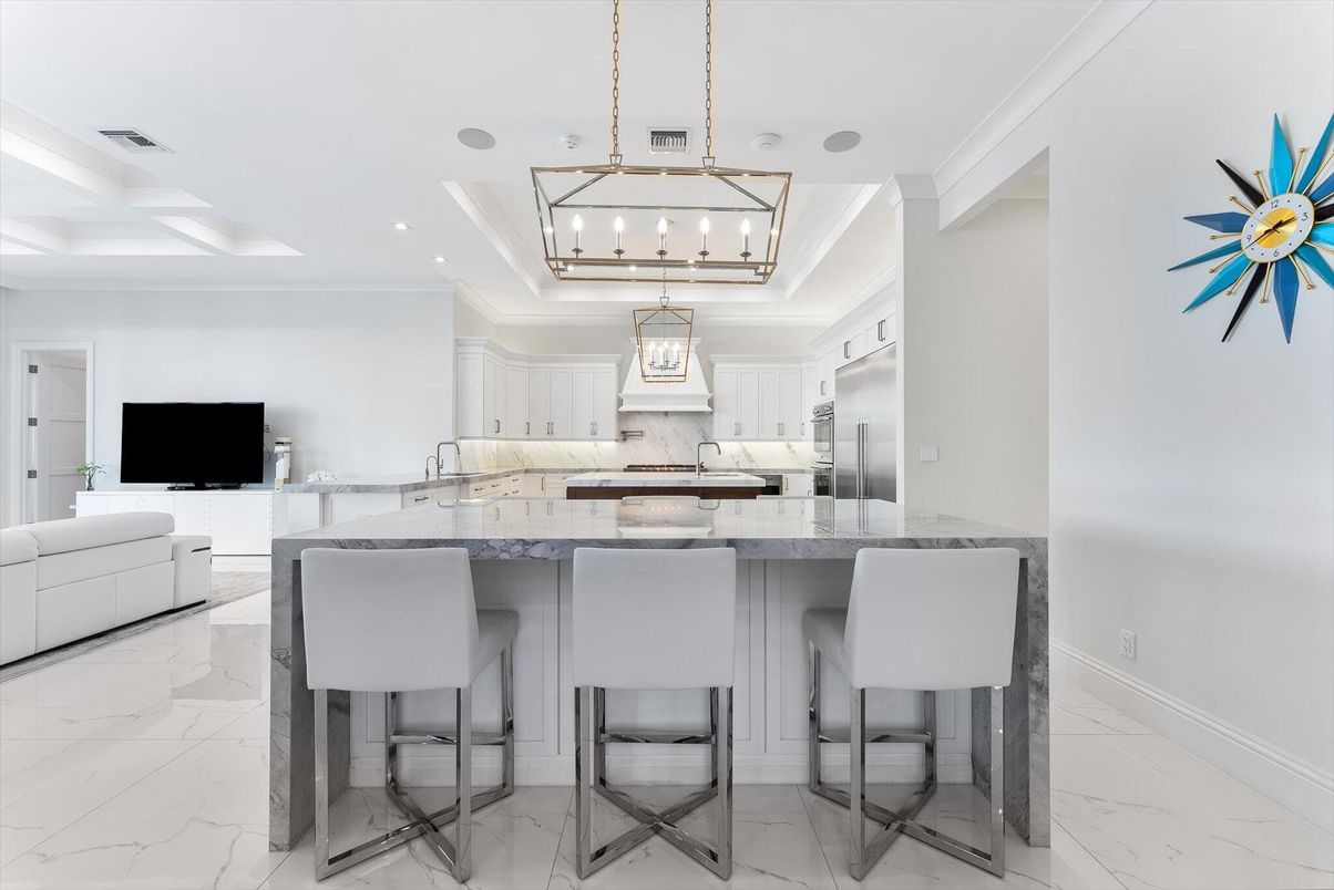 Interior, Kitchen, Marble, Pendant Lights, Recessed Lighting