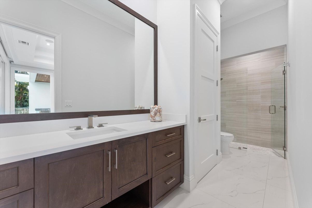 Bathroom, Glass Shower, Interior, Marble, Recessed Lighting