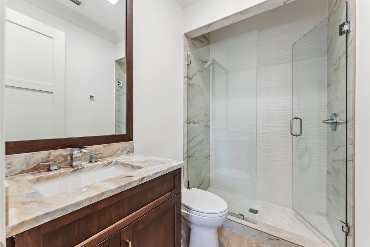 Bathroom, Glass Shower, Interior, Marble Walls