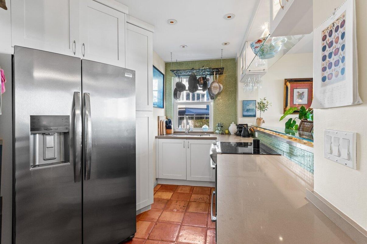 Interior, Kitchen, Recessed Lighting, Stainless Steel Appliances, Stone Walls