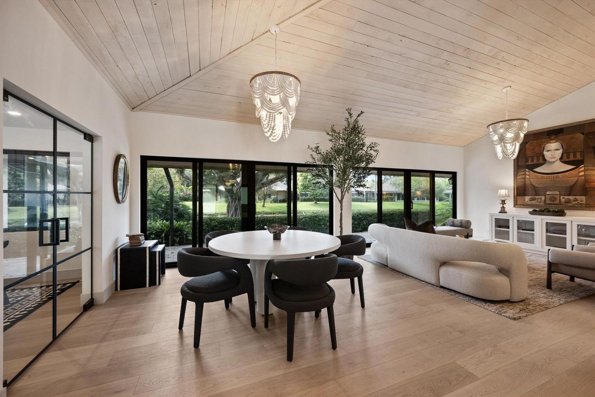 Chandelier, Dining room, Interior, Living room, Pendant Lights, Wooden Ceilings, Wood Texture Flooring