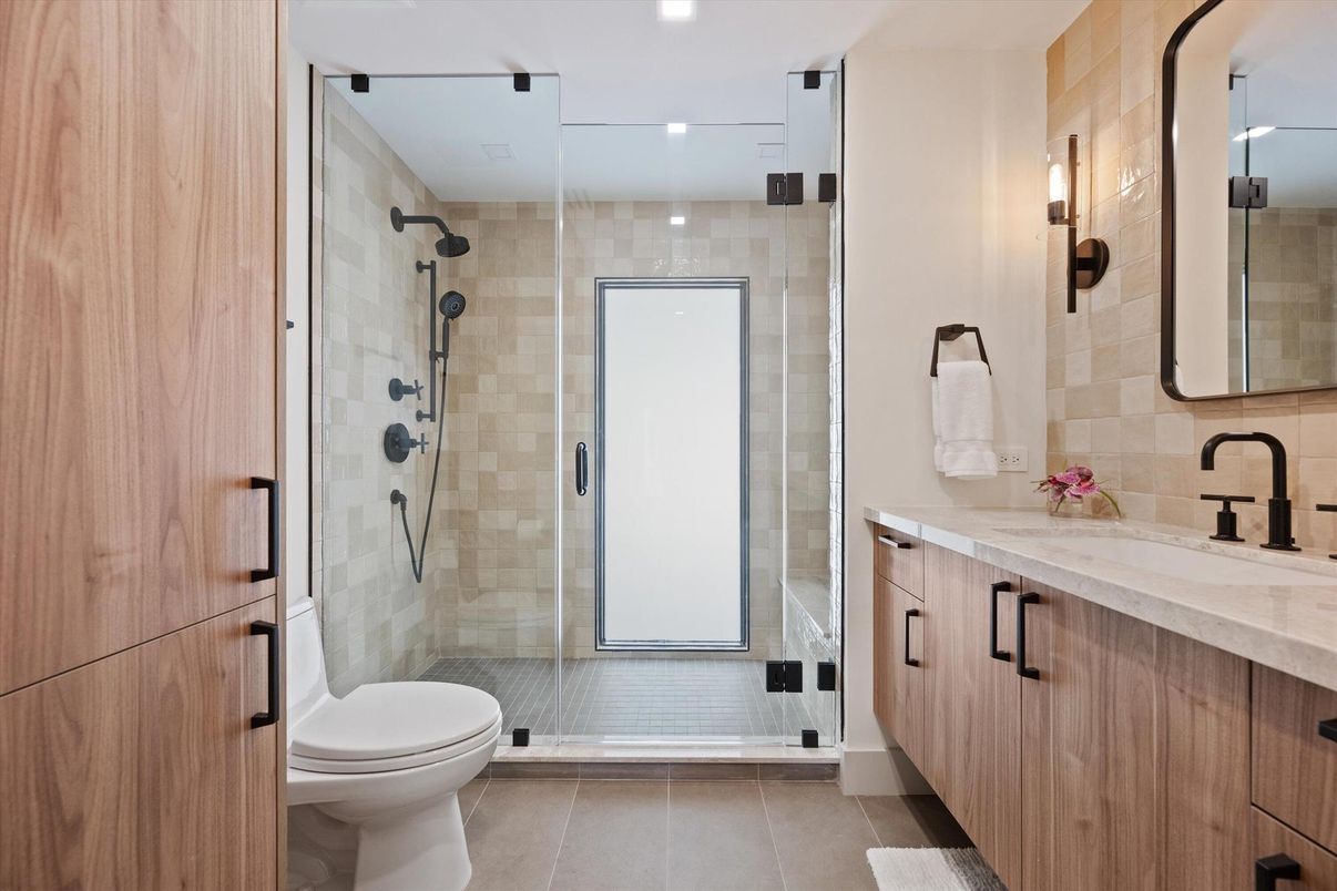 Bathroom, Glass Shower, Interior, Recessed Lighting