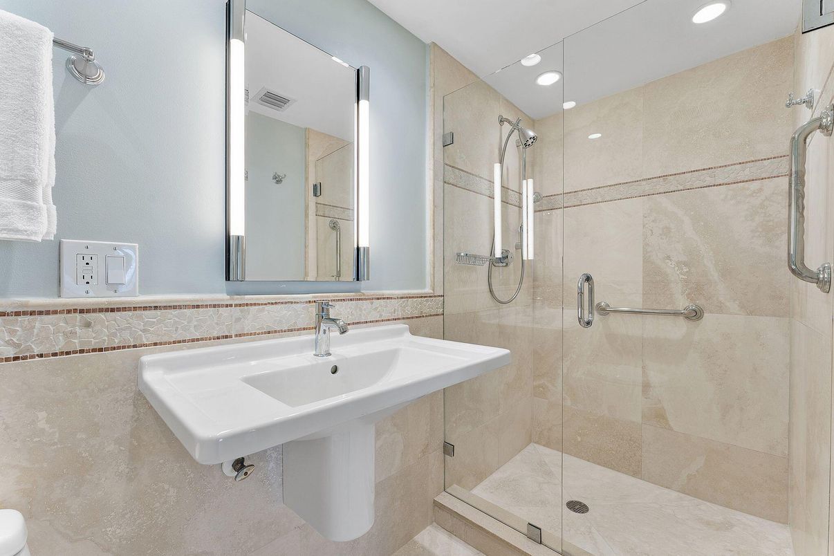 Bathroom, Glass Shower, Interior, Recessed Lighting
