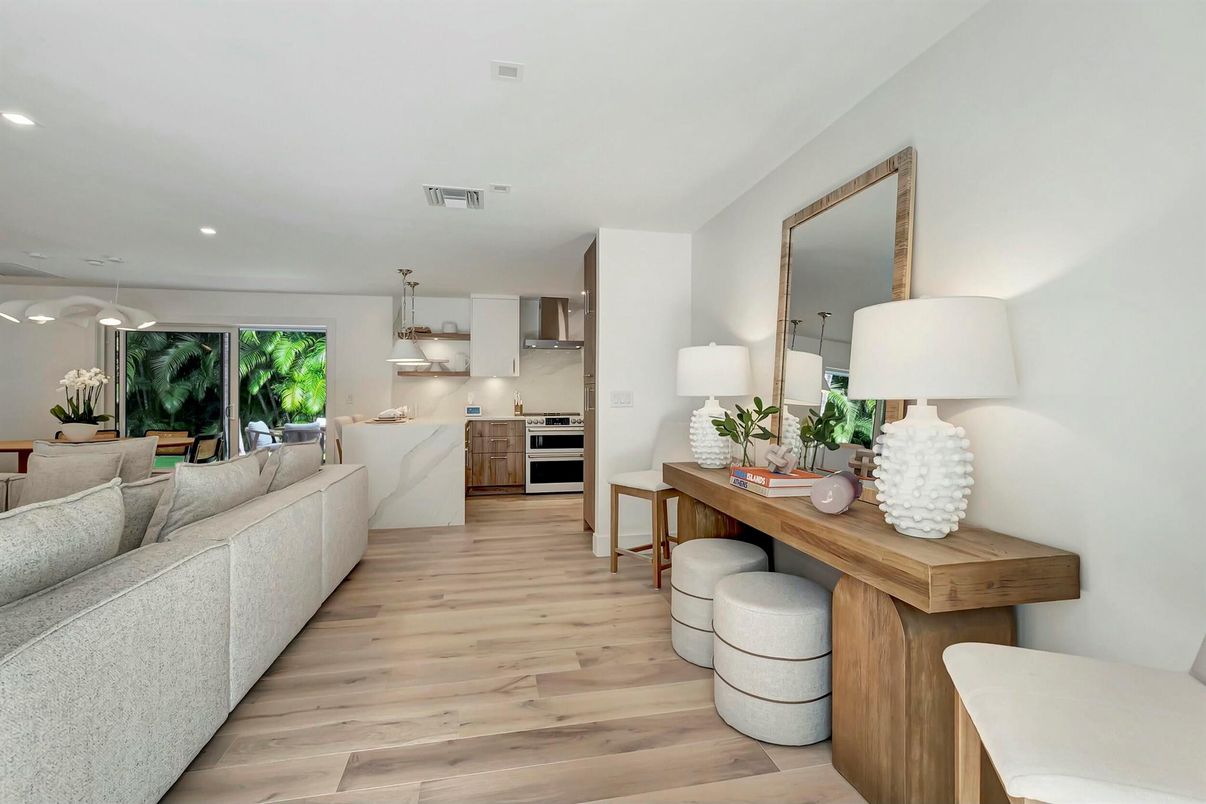 Interior, Kitchen, Living room, Pendant Lights, Recessed Lighting, Stainless Steel Appliances, Wood Texture Flooring