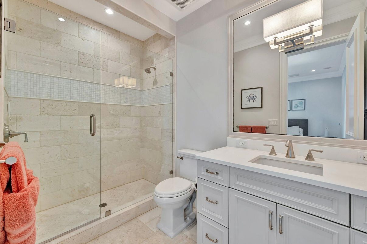 Bathroom, Glass Shower, Interior, Recessed Lighting