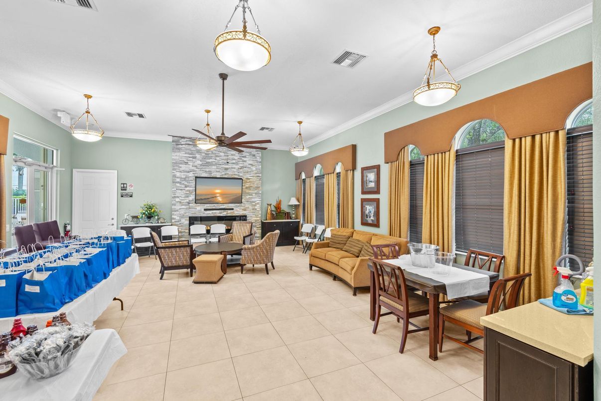 Dining room, Fireplace, Interior, Living room, Pendant Lights, Stone Walls