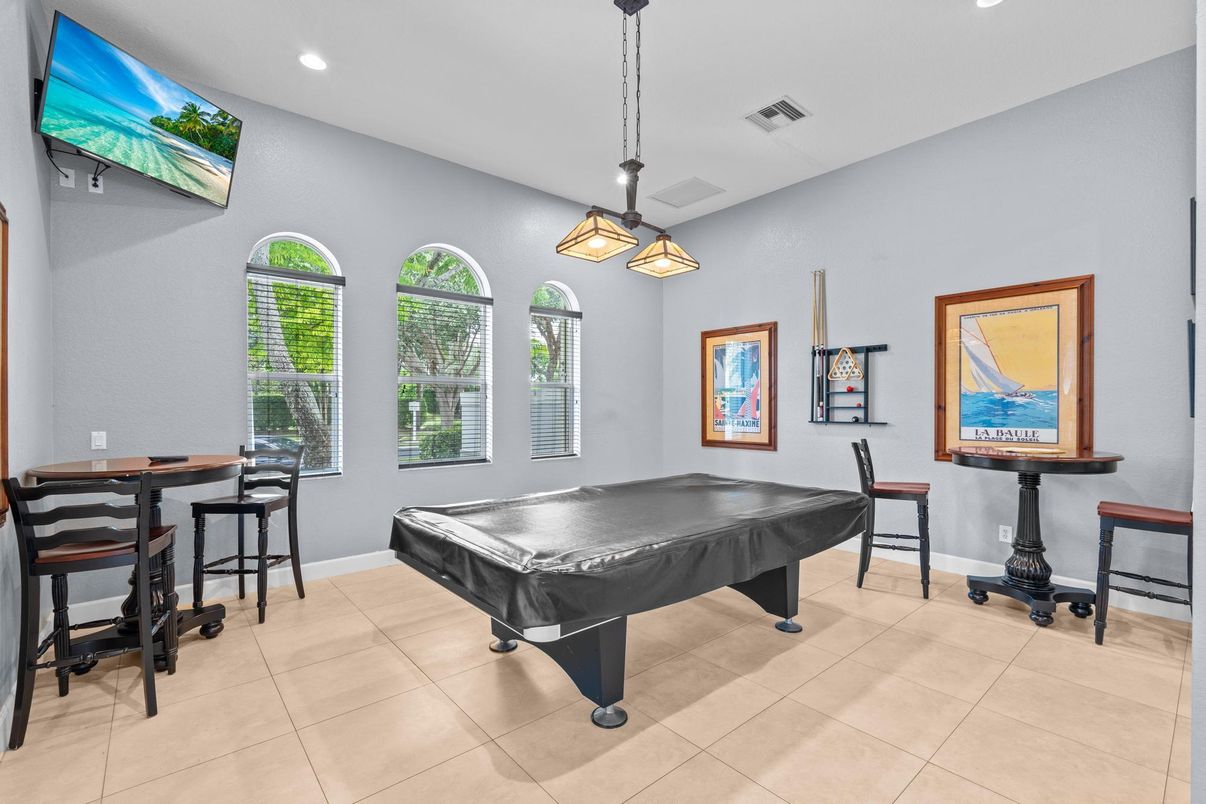 Billiard Table, Game Room, Interior, Pendant Lights, Recessed Lighting