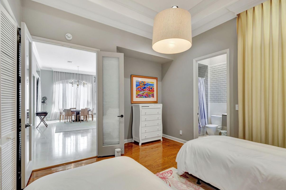 Bedroom, Interior, Pendant Lights, Wood Texture Flooring