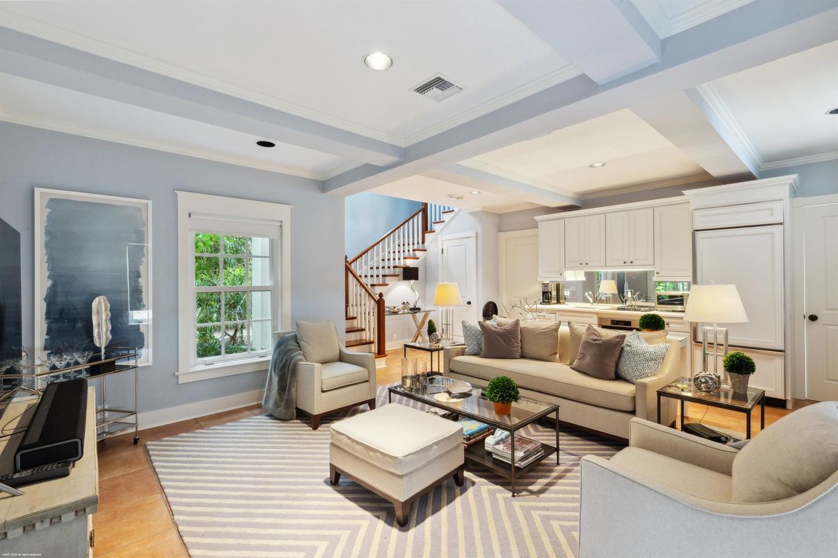 Interior, Kitchen, Living room, Recessed Lighting, Wood Texture Flooring