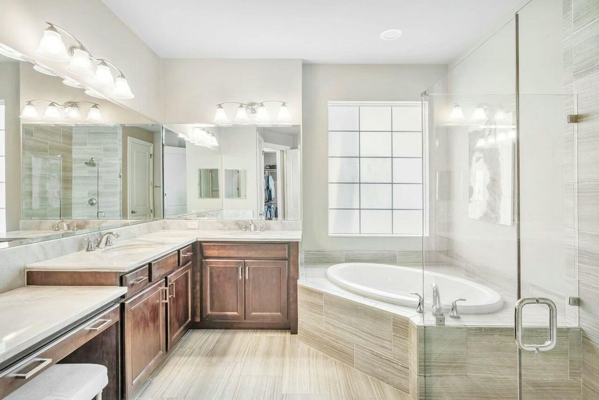 Bathroom, Dual Sink Vanities, Glass Shower, Interior, Recessed Lighting
