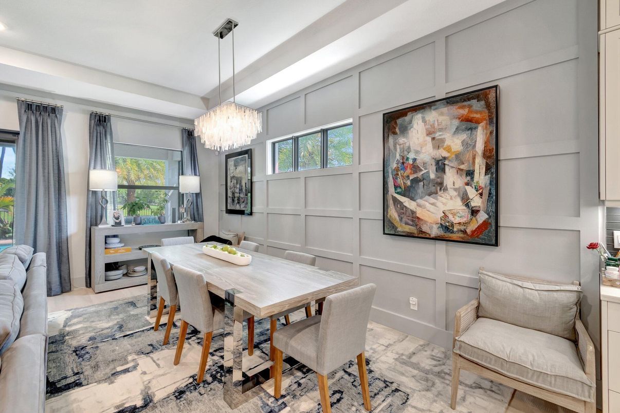 Chandelier, Dining room, Interior, Marble, Recessed Lighting