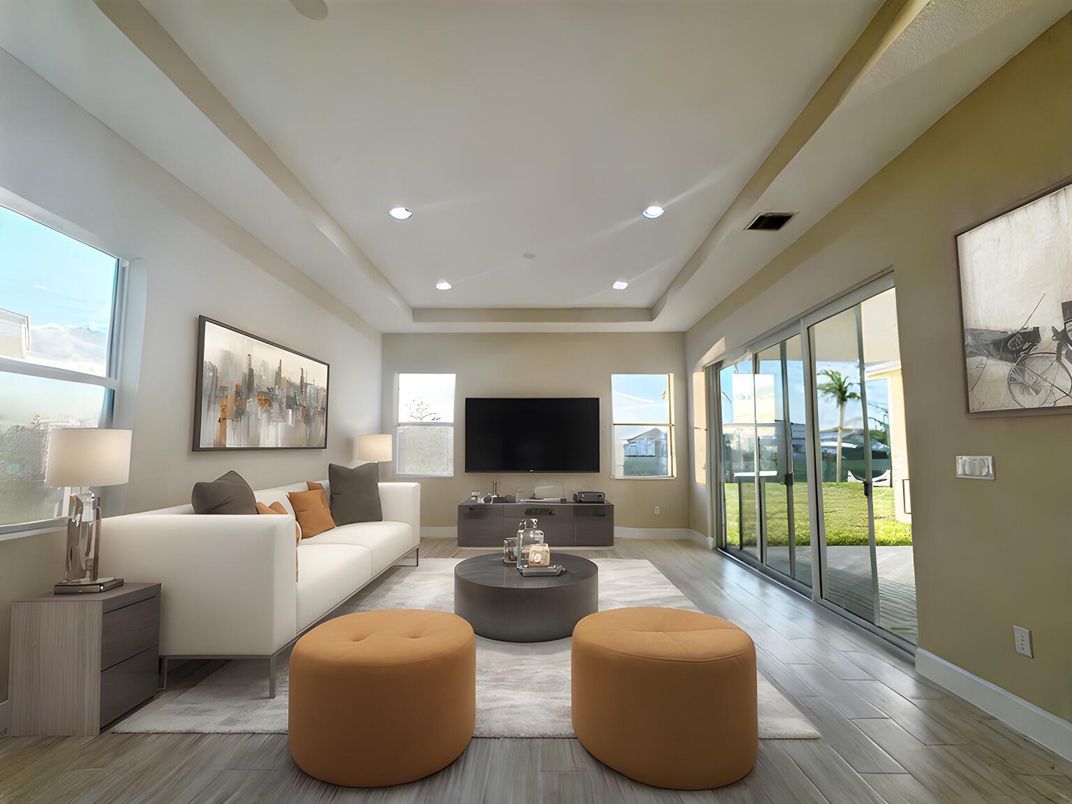 Interior, Living room, Recessed Lighting, Wood Texture Flooring