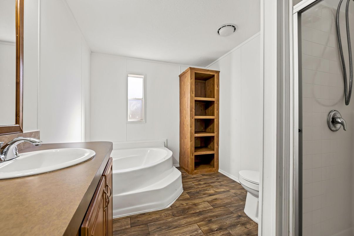 Bathroom, Dual Sink Vanities, Interior, Wood Texture Flooring