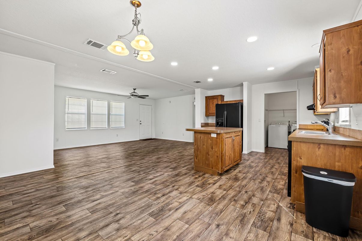 Interior, Kitchen, Recessed Lighting, Wood Texture Flooring