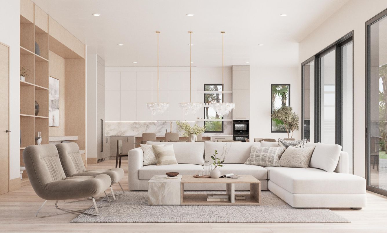 Fireplace, Interior, Living room, Pendant Lights, Recessed Lighting, Wood Texture Flooring