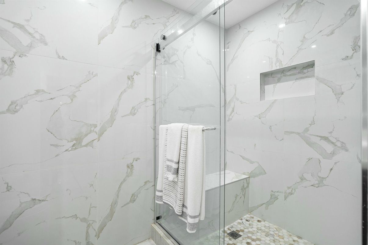 Bathroom, Glass Shower, Interior, Marble Walls